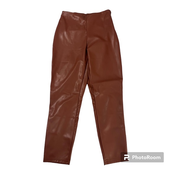 Vegan Leather Leggings Cognac Brown Size L - Picture 3 of 3